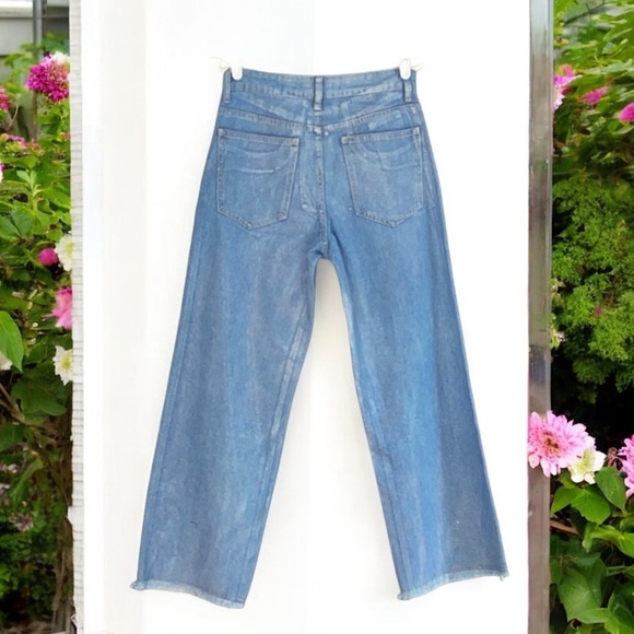 Sincerely Jules NWT Wide Leg Shimmer Sparkling Metallic  Blue Jeans Sm& Md - Picture 3 of 12